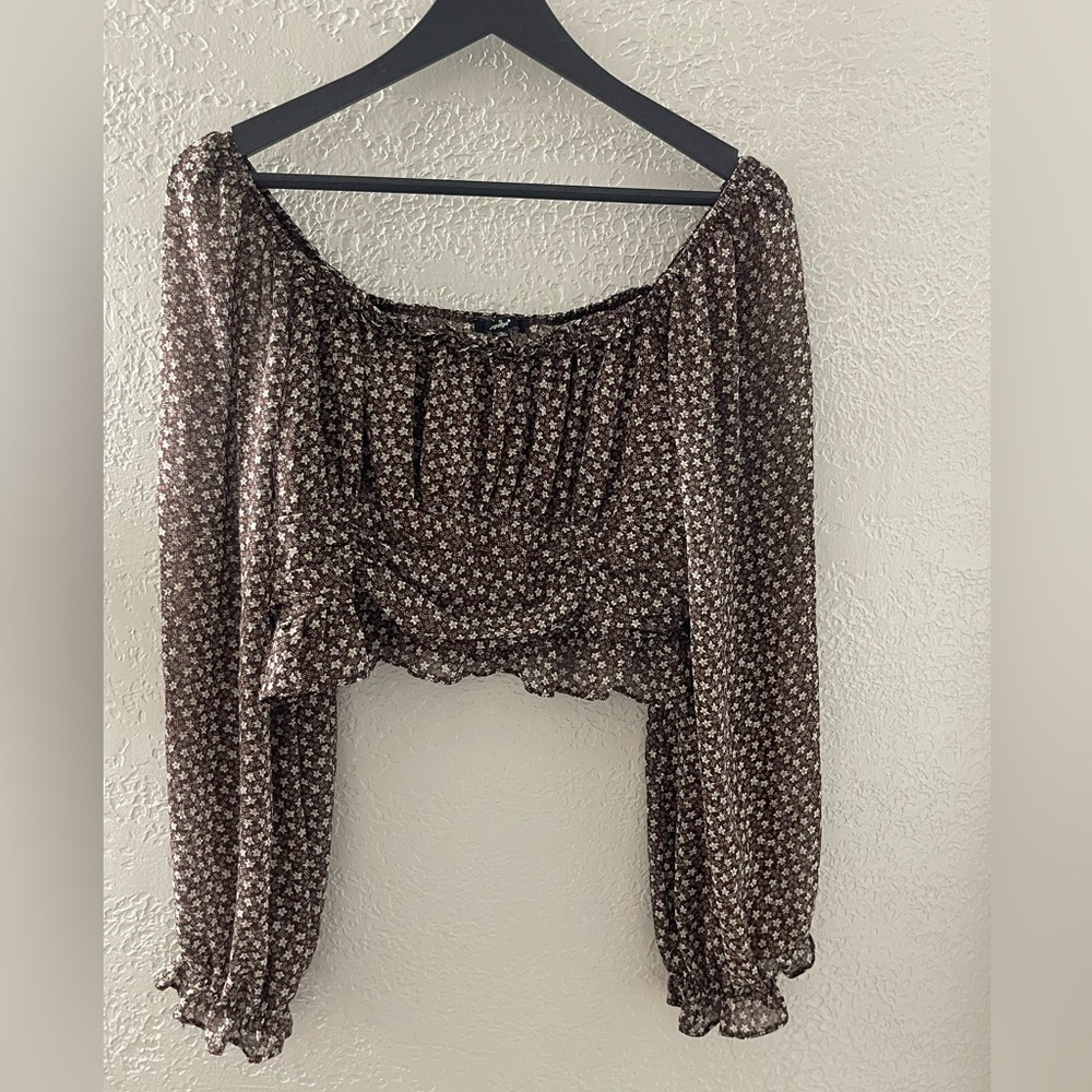 Y2K Papaya Women’s Brown Floral Cropped Blouse Size Large